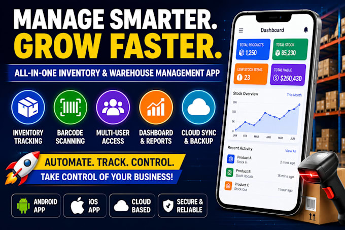build custom inventory warehouse management mobile app for android and ios admin