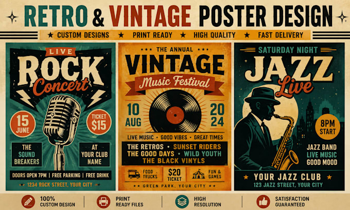 design a retro flyer, vintage poster or event flyer, vintage style