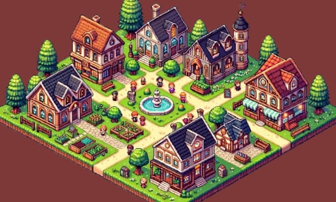do isometric pixel art tilesets, tilemaps, game assets and rpg background