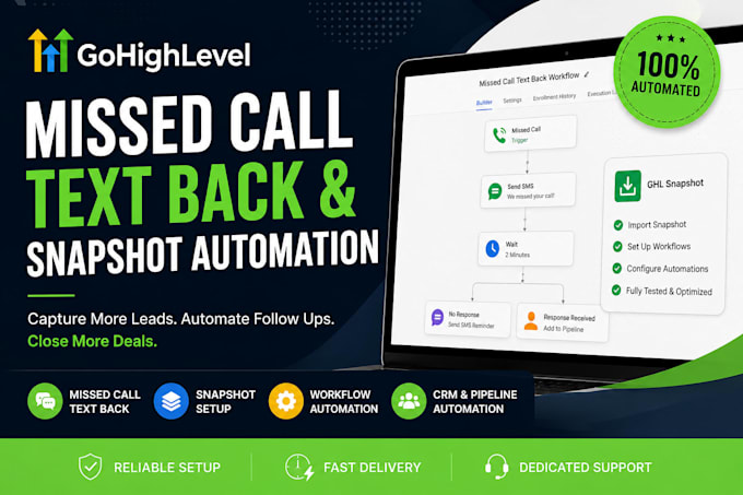 set up gohighlevel missed call text back and snapshot automation