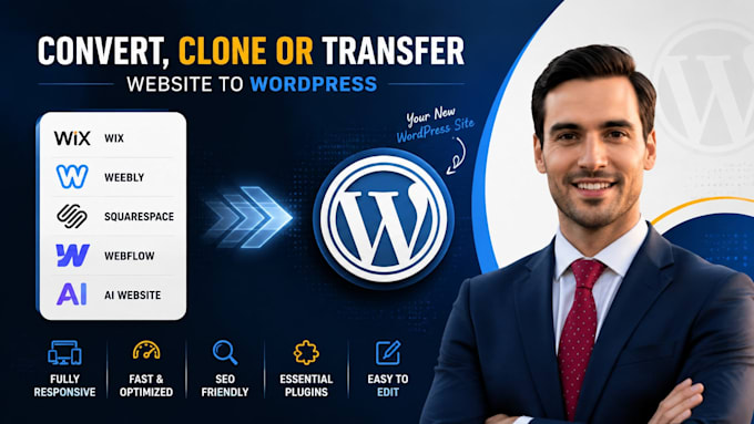 convert clone or transfer weebly, wix, squarespace, webflow to wordpress website