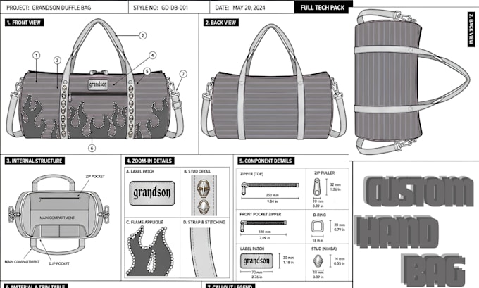 create bag tech pack handbag design duffle bag tote bag flat sketch for backpack