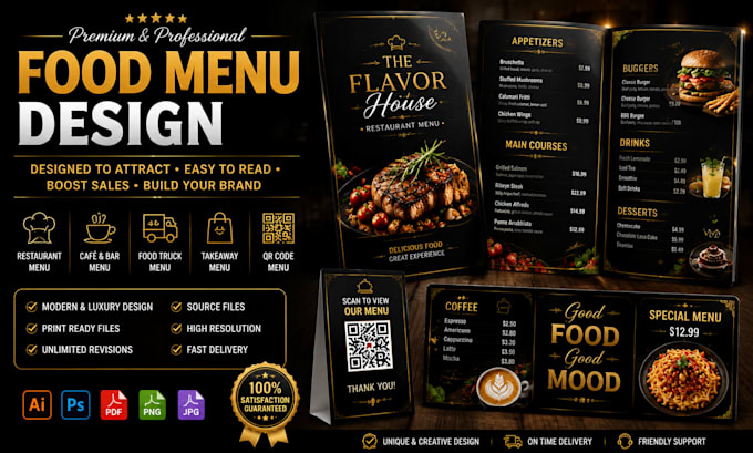design restaurant food menu and drinks luxury cafe, bakery menu