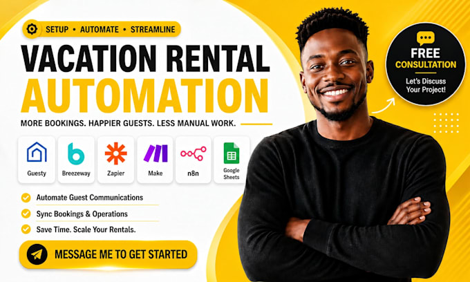 setup guesty breezeway vacation rental automation zapier make n8n google sheets