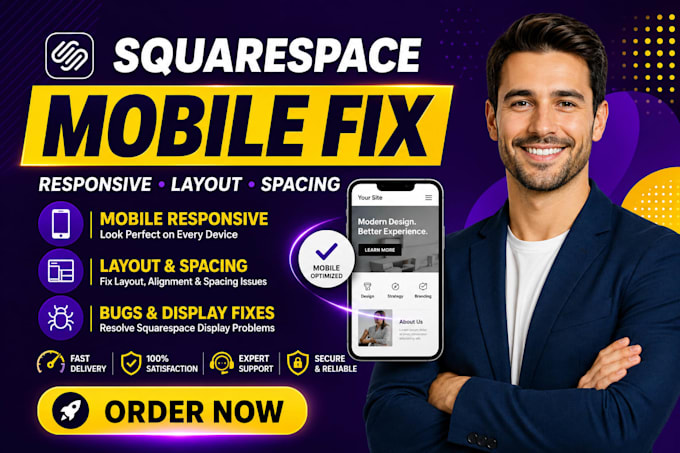 fix squarespace mobile responsive, layout, spacing issues and website bugs