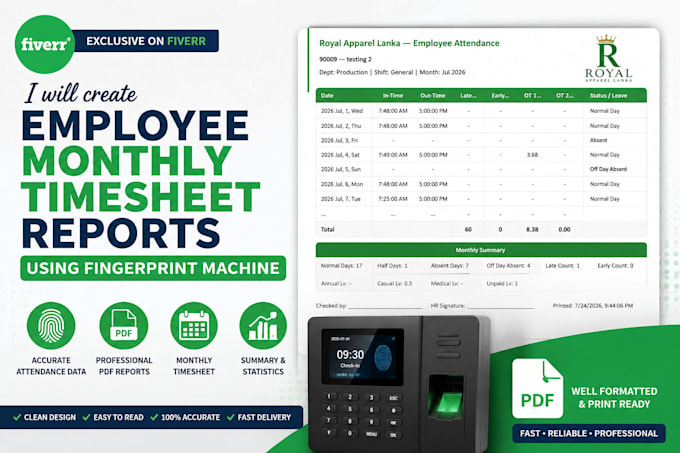 generate monthly timesheet reports from biometric attendance