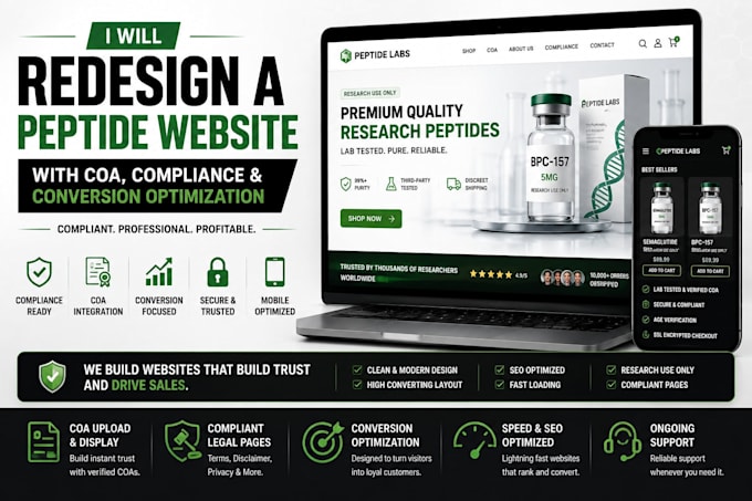 redesign a peptide website with coa, compliance, and conversion optimization