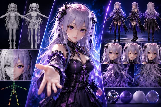 3d character vrchat, 3d vtuber, vrchat avatar and rigging vroid and blender