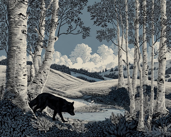 do linocut or woodcut illustrations