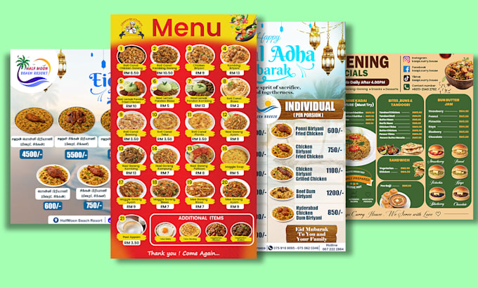 design a professional restaurant menu, food menu, cafe menu and price list