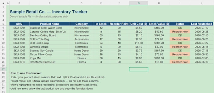 create a custom excel inventory and stock management tracker