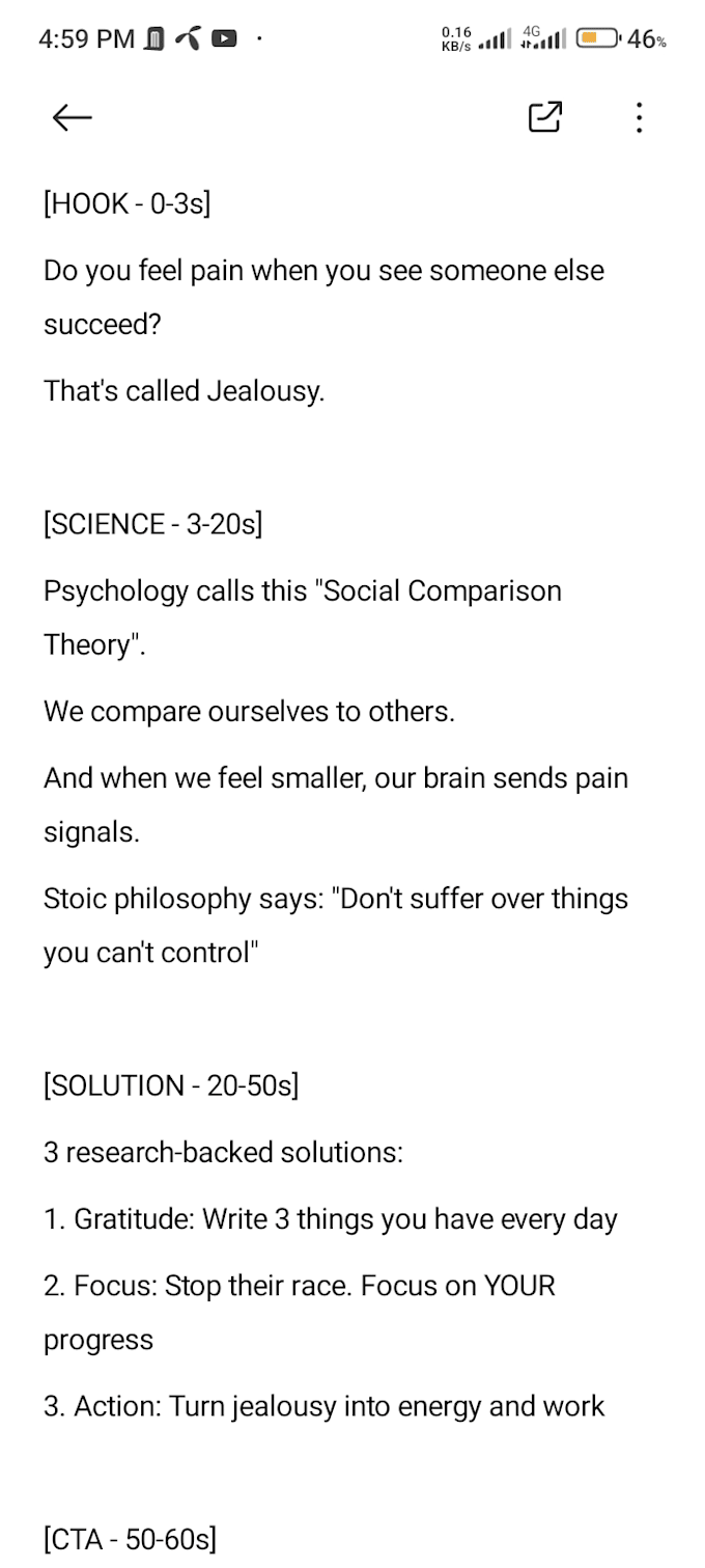 write research based motivational script about jealousy and envy