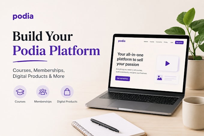 design professional podia website podia website redesign podia setup expert SEO