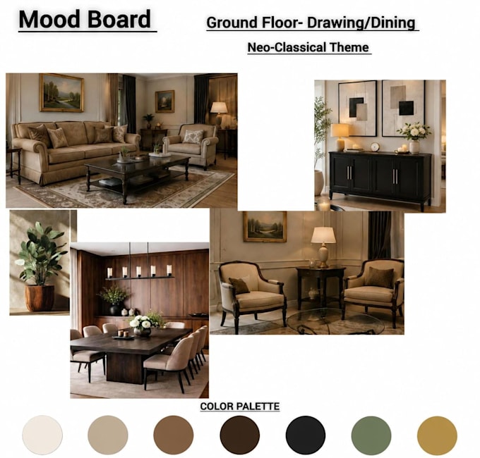 design neo classical drawing and dining room mood board
