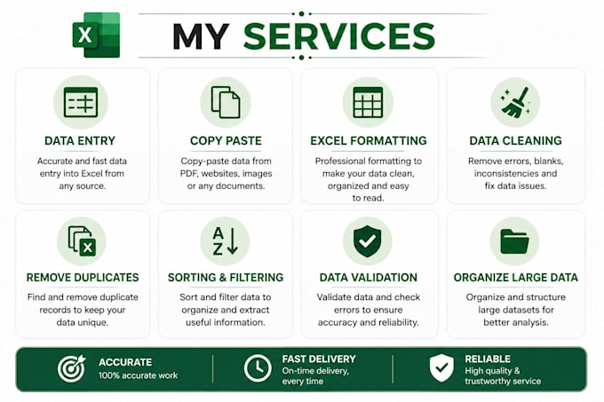 do excel data entry, data collecting, and formatting