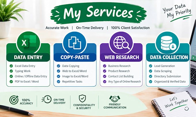 l will do excel data entry, web research and data collection