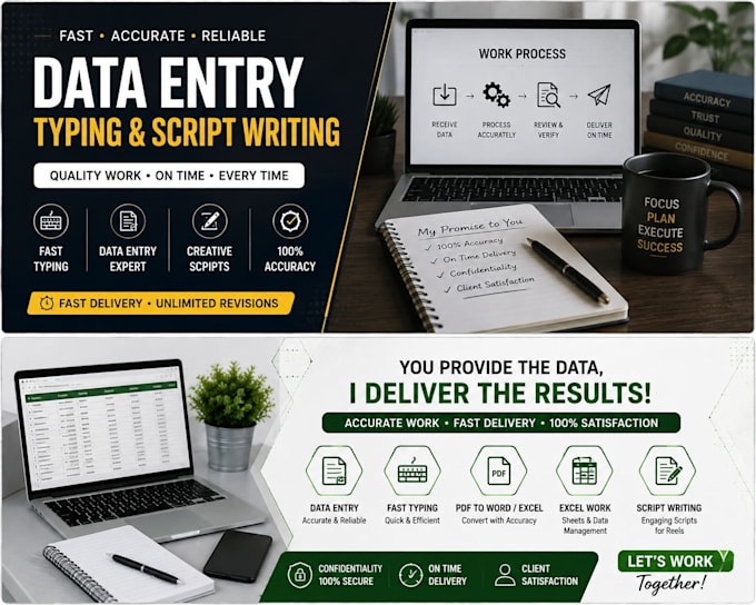 accurate data entry, typing and creative script writing for reels, logo desing,