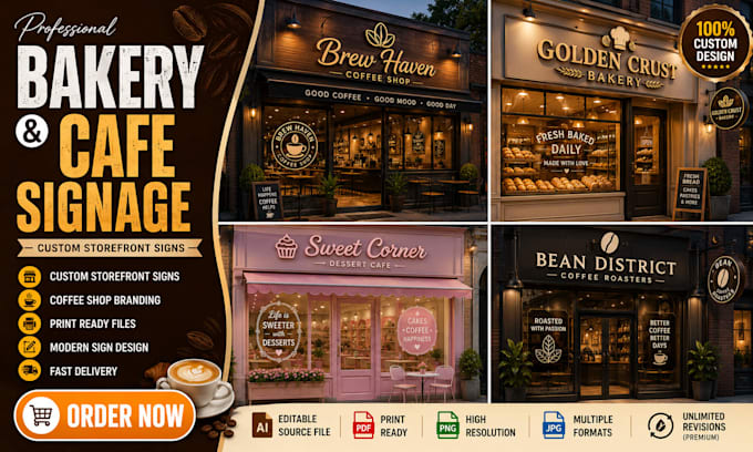design bakery, coffee shop and cafe storefront signage