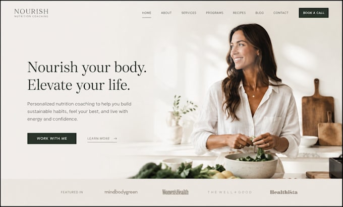 design squarespace personal trainer nutrition coach website with booking