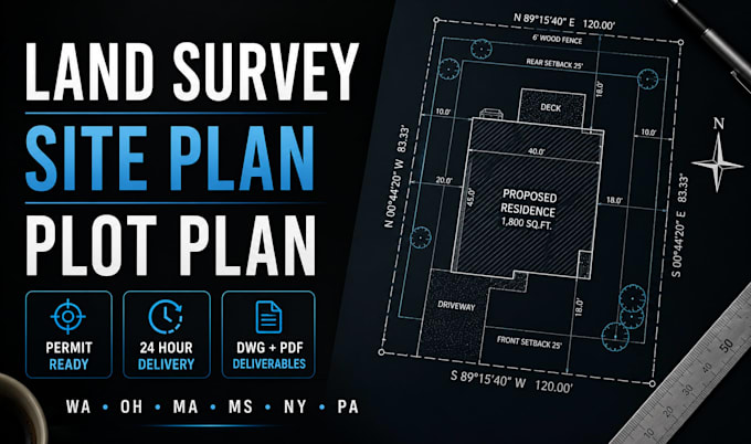 draw land survey, plot plan, site plan survey drafting for wa, oh, ma, ms permit