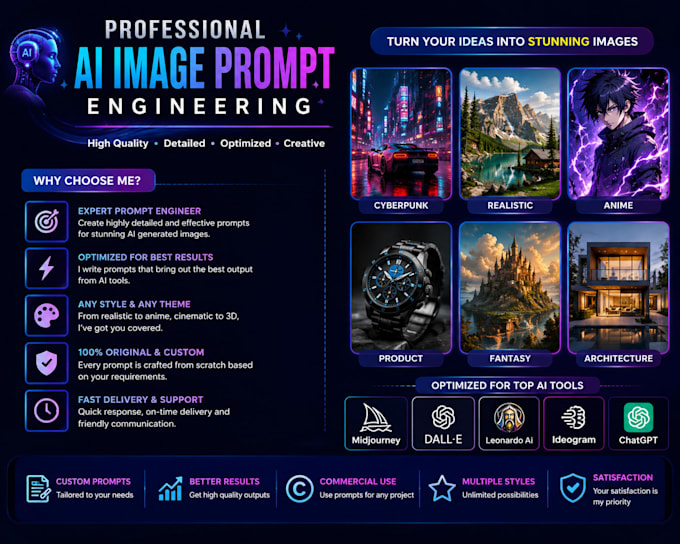 create professional ai image prompts for midjourney, dall e, chatgpt