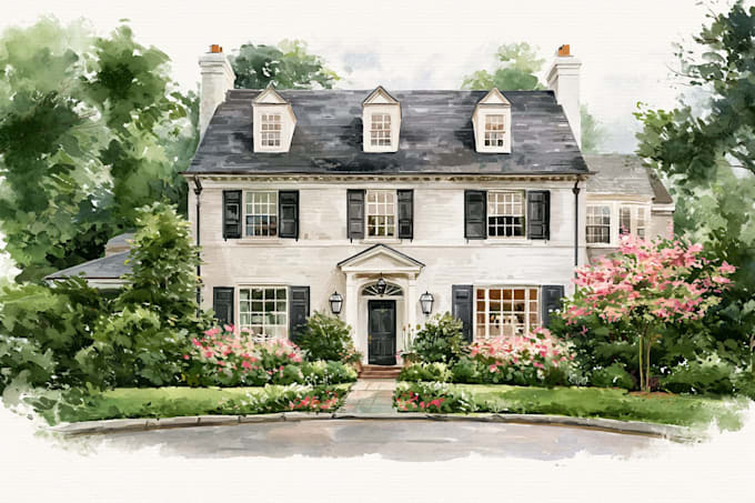 draw house illustration watercolor style