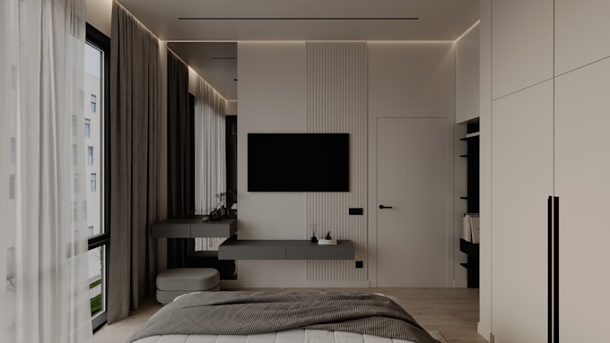 create realistic 3d bedroom rendering and visualization