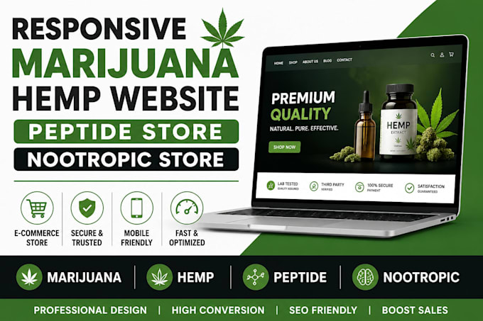 build responsive marijuana, hemp, nutraceutical peptide cbd and nootropic store
