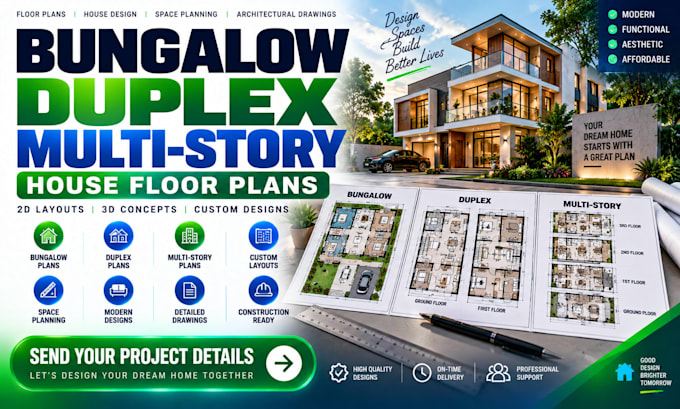 design bungalow, duplex and multi story house floor plans
