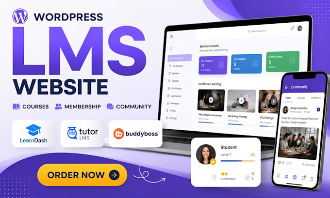 build redesign wordpress membership, lms website with learndash, tutor, buddybos