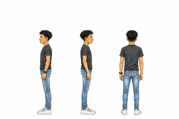 draw character pose sheets turnaround and expression sheet for book authors