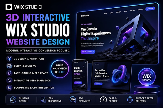 design a stunning 3d interactive wix studio website with animations