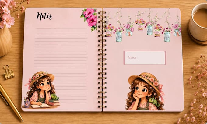 design a printable cute planner notebook, journal and to do list PDF
