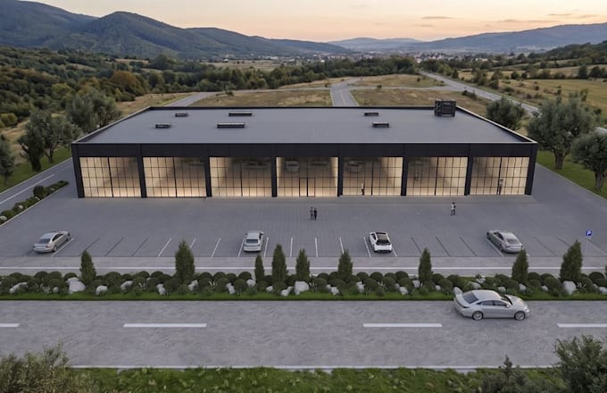 revit 3d commercial real estate,exterior site plan, mix use apartment,cgi render