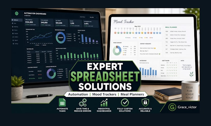 do spreadsheet automation, mood tracker, googlesheet, meal planner spreadsheet
