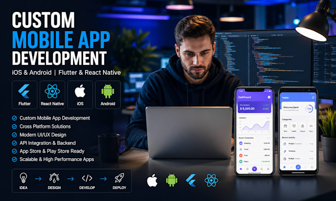 do flutter react native ios android app development custom mobile app developer