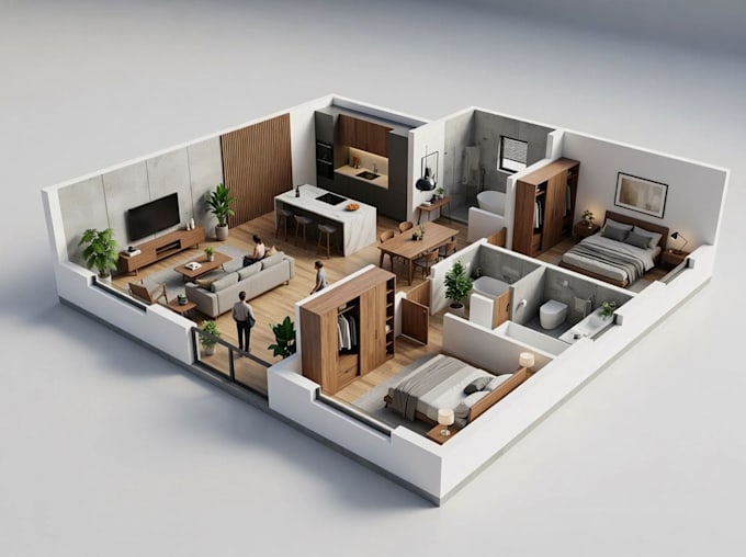 convert 2d plan to 3d render floor plan in 8 hrs