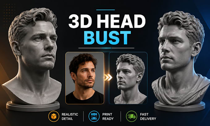 do realistic 3d head model, 3d head bust and 3d head sculpt and redesign