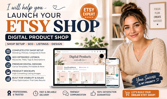 launch etsy digital products shop etsy store setup with seo optimization listing