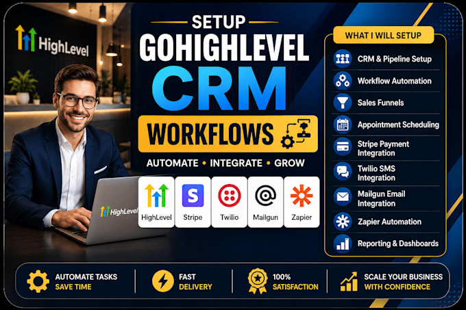 setup gohighlevel CRM workflows stripe twilio mailgun zapier