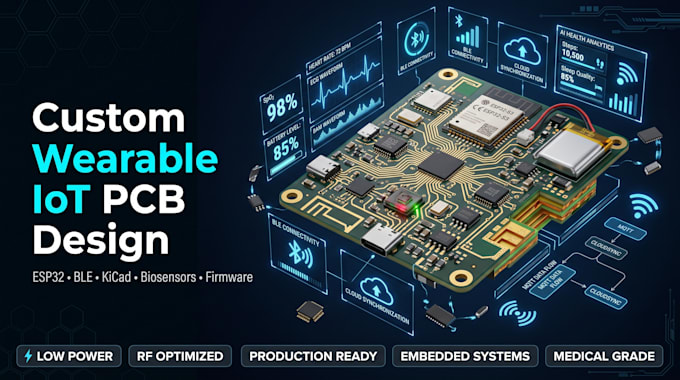 design custom wearable iot pcb with esp32 ble biosensor firmware, kicad layout