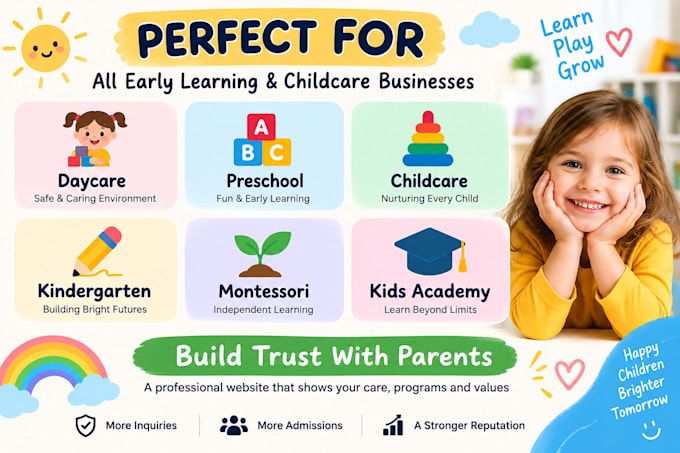 design a daycare preschool, childcare, or kindergarten website