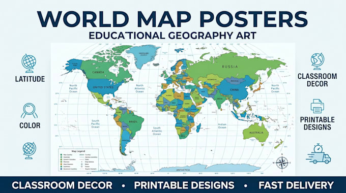 create world map posters and educational geography wall art