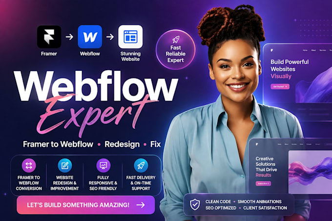 convert framer to webflow or expert webflow website redesign