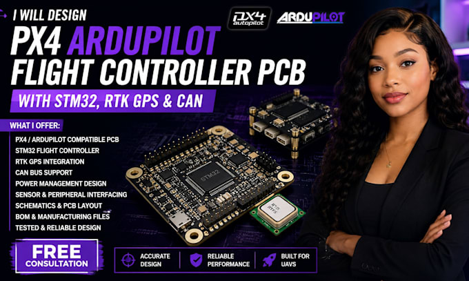 design px4 ardupilot flight controller pcb with stm32 rtk gps and can