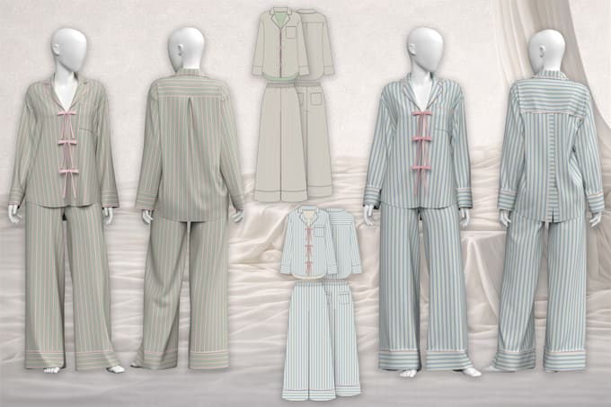 design pajama and sleepwear with tech pack and clo3d
