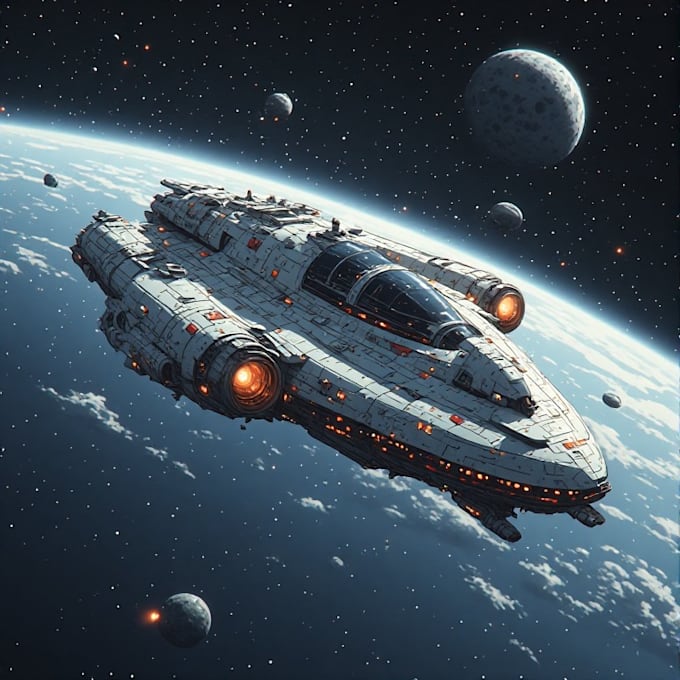 spaceship, illustration and sci fi concept art