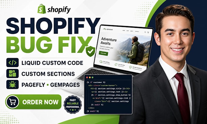 fix shopify bugs liquid code custom checkout section theme pagefly gempages seo