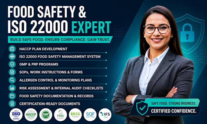 develop haccp plan, gmp, iso 22000 and food safety certifications documentations