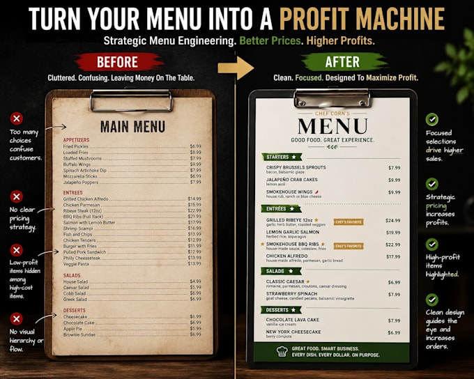 create a profitable restaurant menu with custom recipes